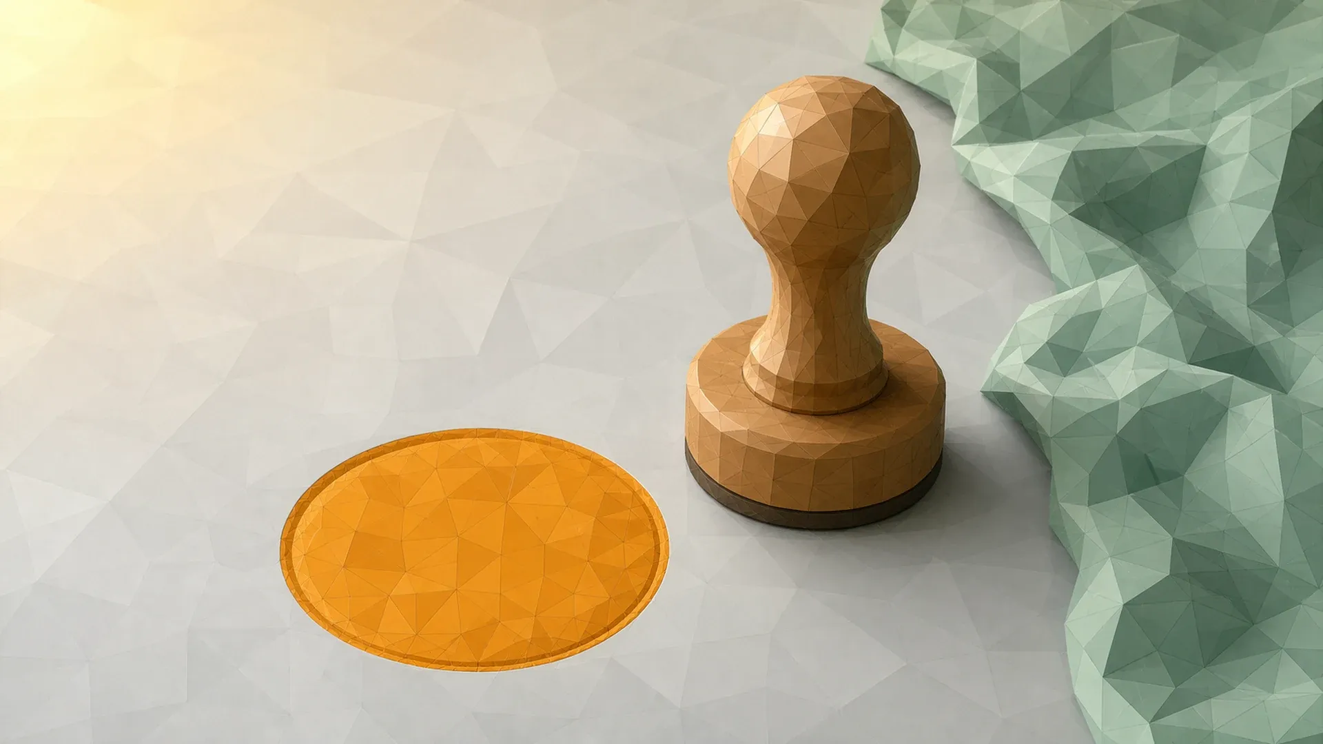 Ein Stempel steht neben einem bereits gesetzten Abdruck auf einer Fläche, der Abdruck ist farblich markiert. Ein Zertifikat bestätigt eine Teilnahme, es erzeugt keine Kompetenz.
