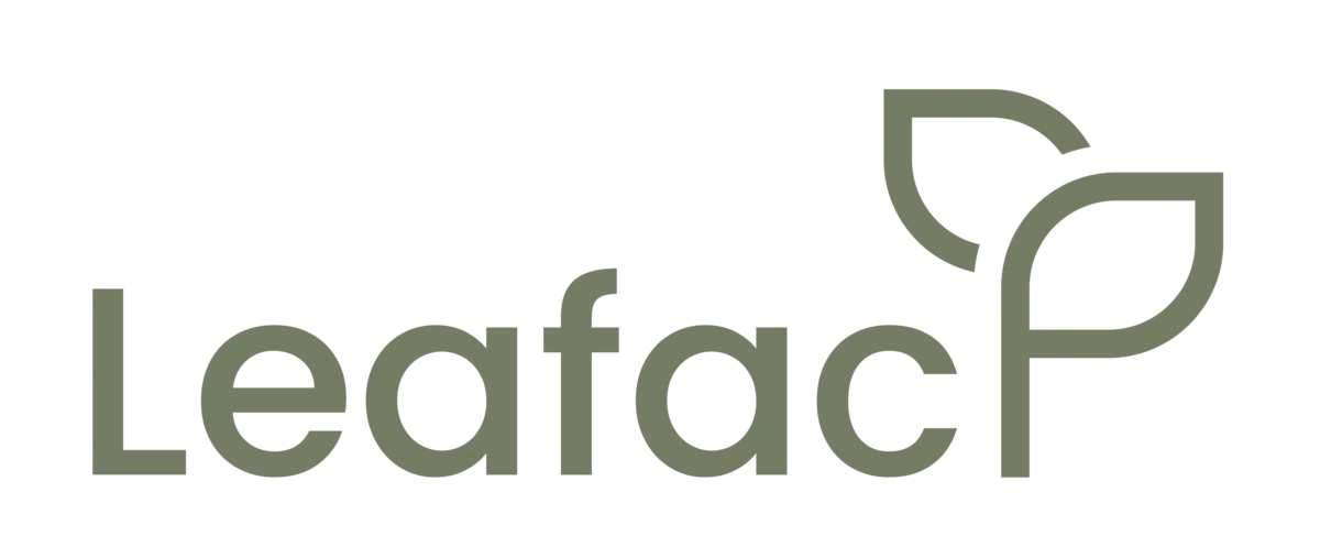 Logo von Leafact mit dem Schriftzug Leafact und dem stilisierten Blattzeichen.