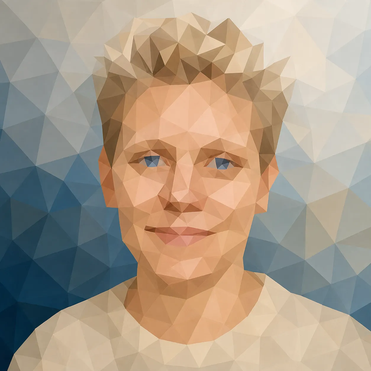 Sandy, porträtiert als geometrische Low-Poly-Illustration.